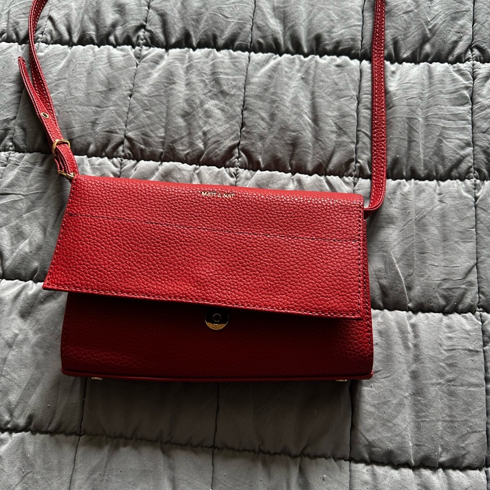 COPY - Matt & Nat Red Crossbody Bag with Flap Closure new never used